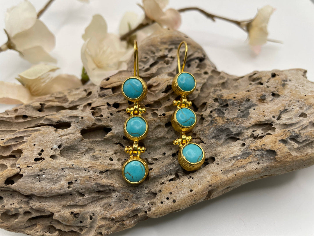 Three Stone Round Earrings Smokey Quartz - East Africa