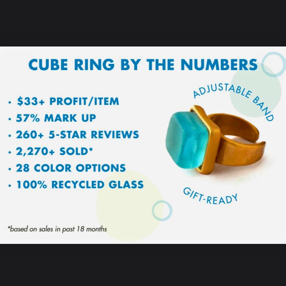 CUBE GOLD RING AQUA | Sustainable Jewelry | Seaglass Style
