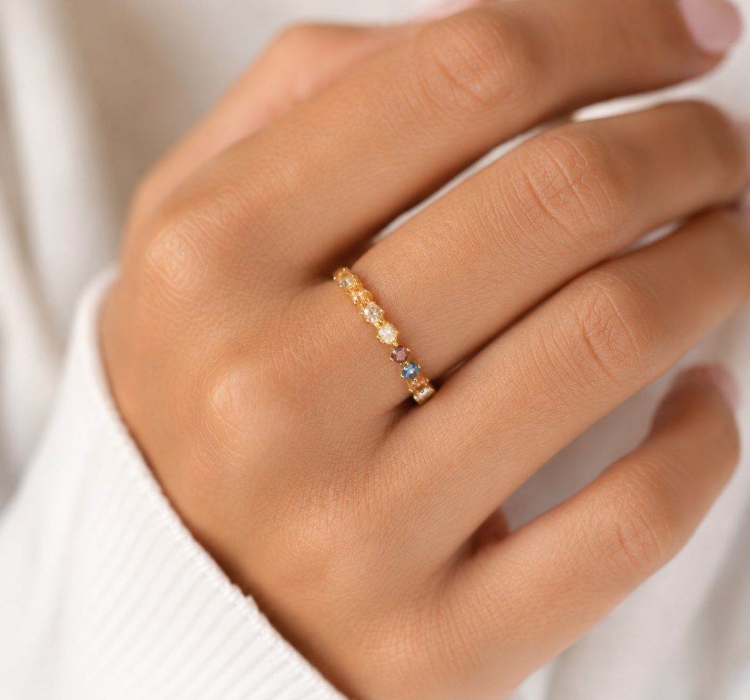 Gold Vermeil Framed Compass and Gemstones ring- Connecticut