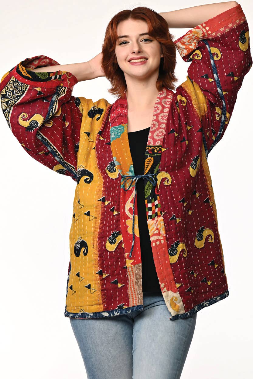 Reversible Cotton Kantha Kimono Jacket - Nepal
