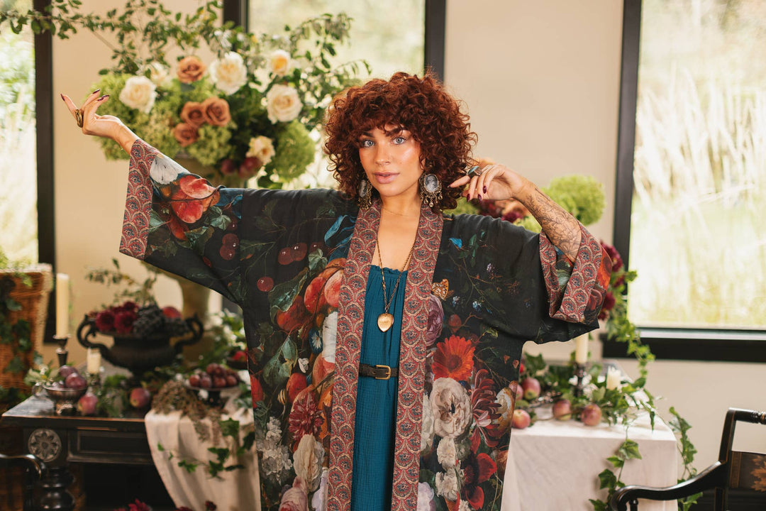Flight of Fancy Opera Duster Kimono Robe Hummingbird Print - Canada