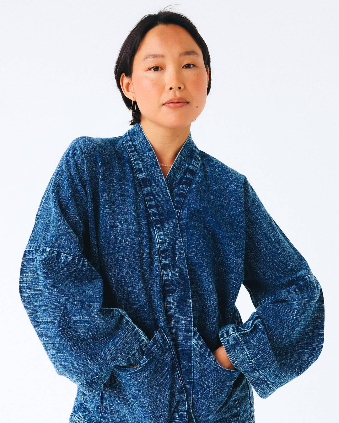 Indigo Kimono Women Jacket Cotton Open Front Jean Coat
