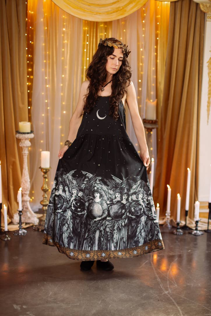 The Guardians Bohéme Slip Maxi Dress w/ Angels, Moon & Stars
