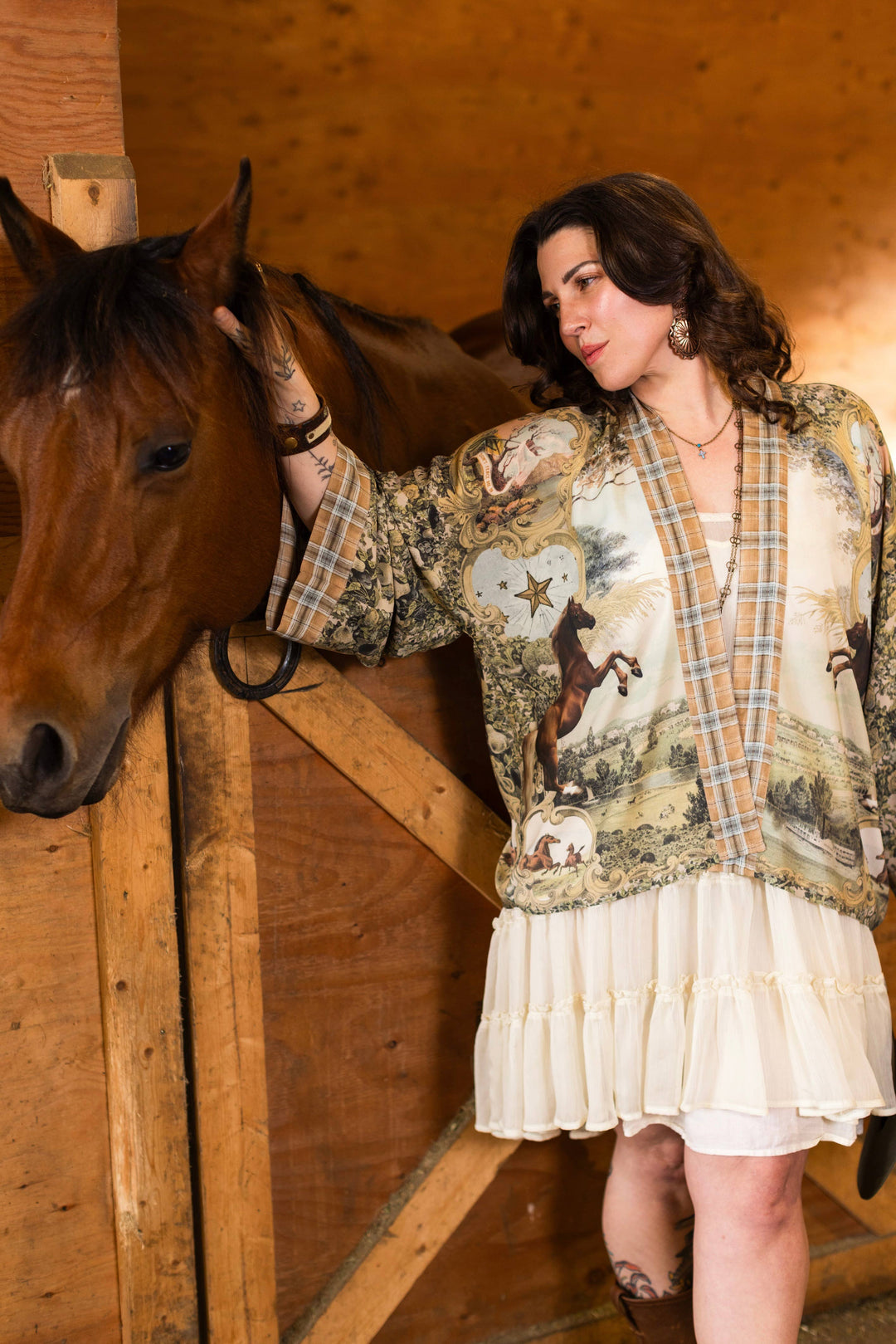 Born to Run Pixie Duster Crop Kimono w/ Horse & Flower Print - Canada