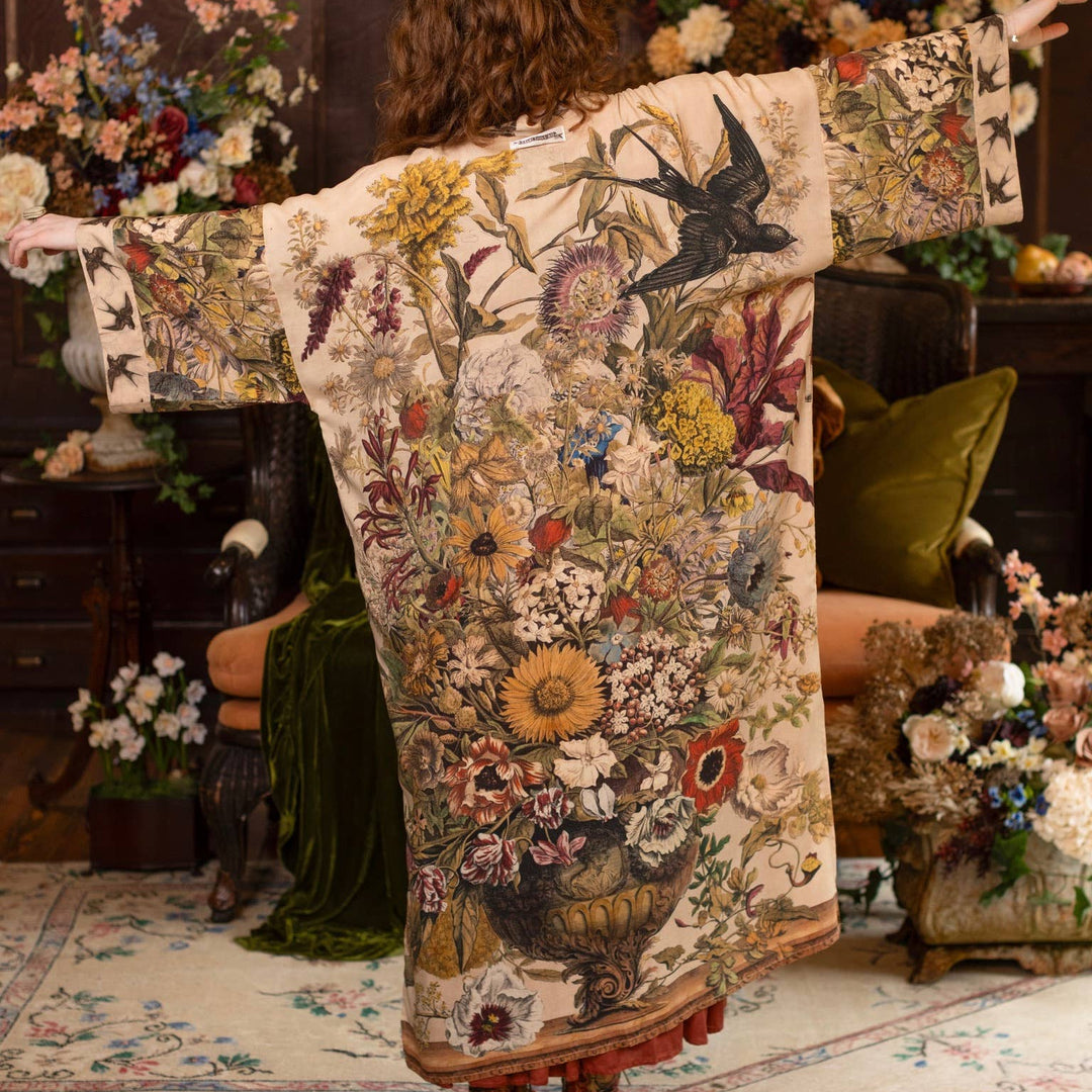 Golden Hour Opera Duster Kimono Robe w/  Floral Print
