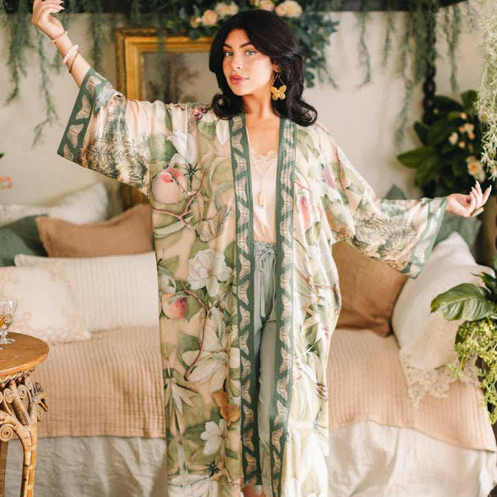 Fleur De Soleil Opera Duster Kimono Robe w/ Florals - Canada