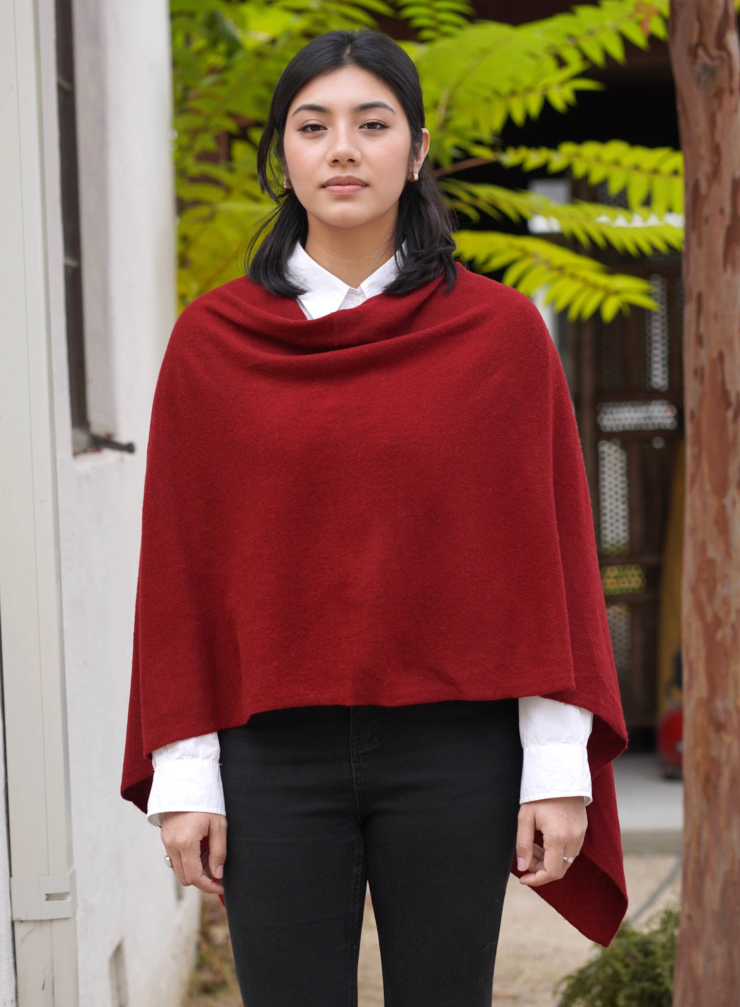 Cashmere Poncho-Burgundy