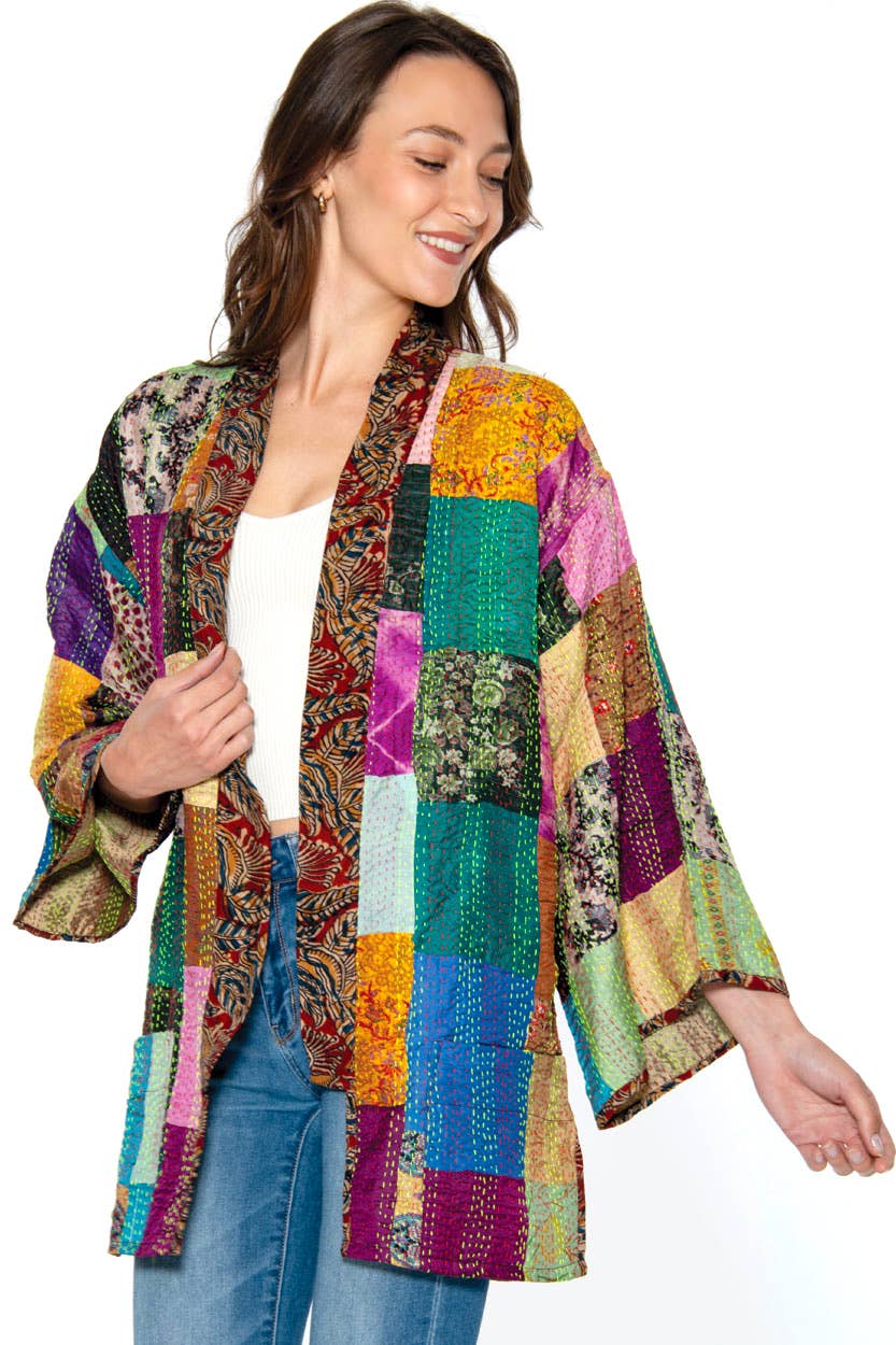 Reversible Kantha Silk Kimono Jacket