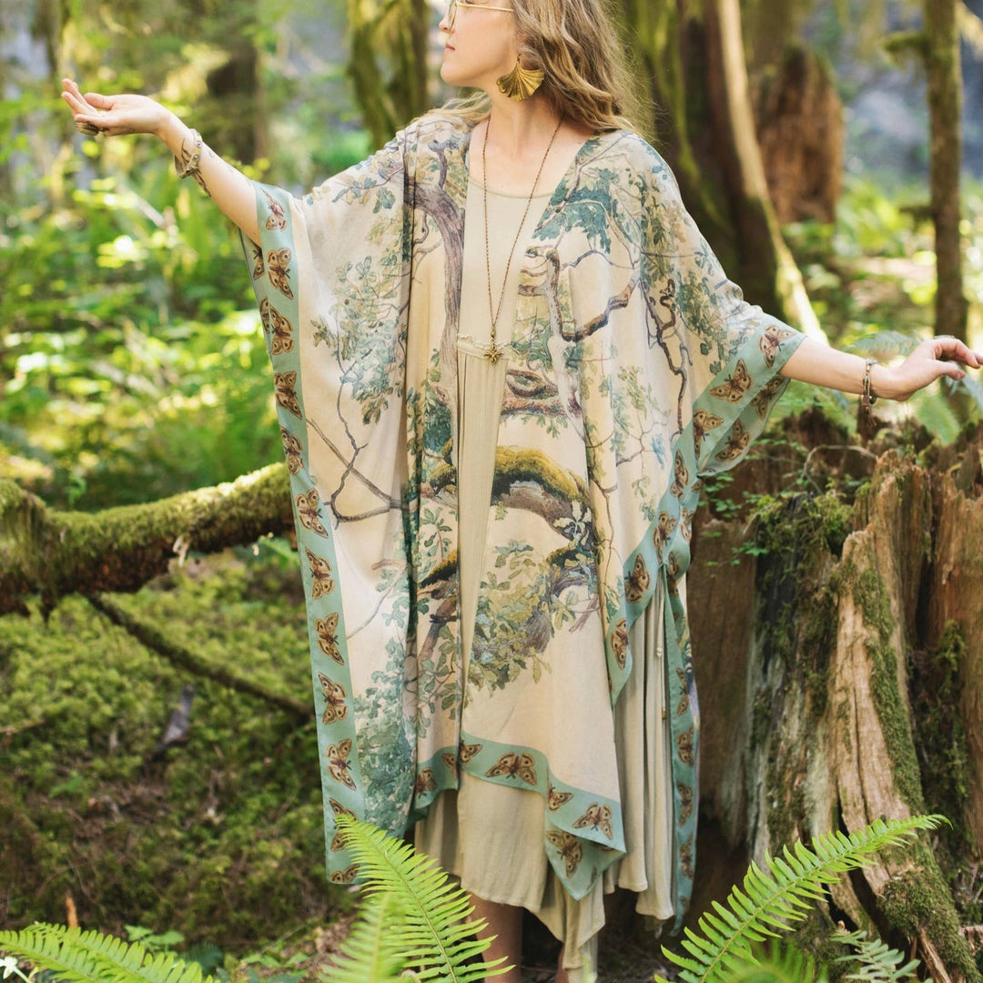 Earth and Sky Bohemian Bamboo Kimono with Tree Print