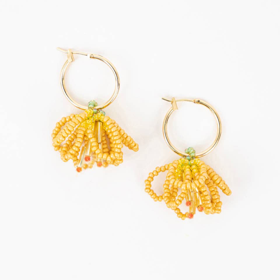 Beaded Flower Hoop Earrings