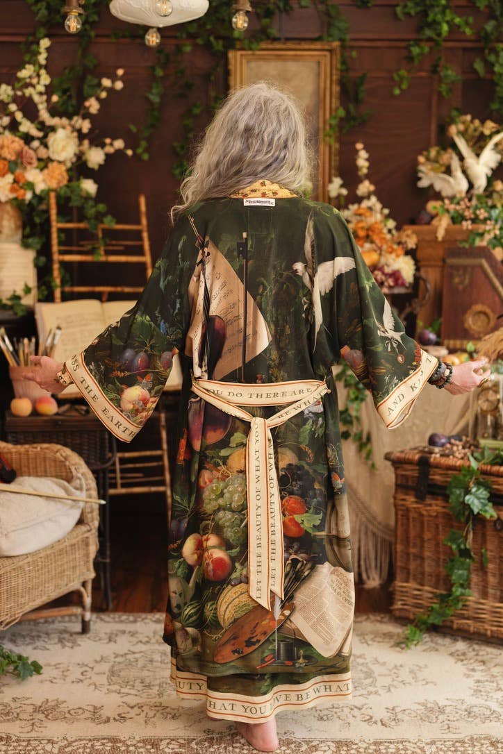Labour of Love Opera Duster Kimono Robe w/ Florals & Violin