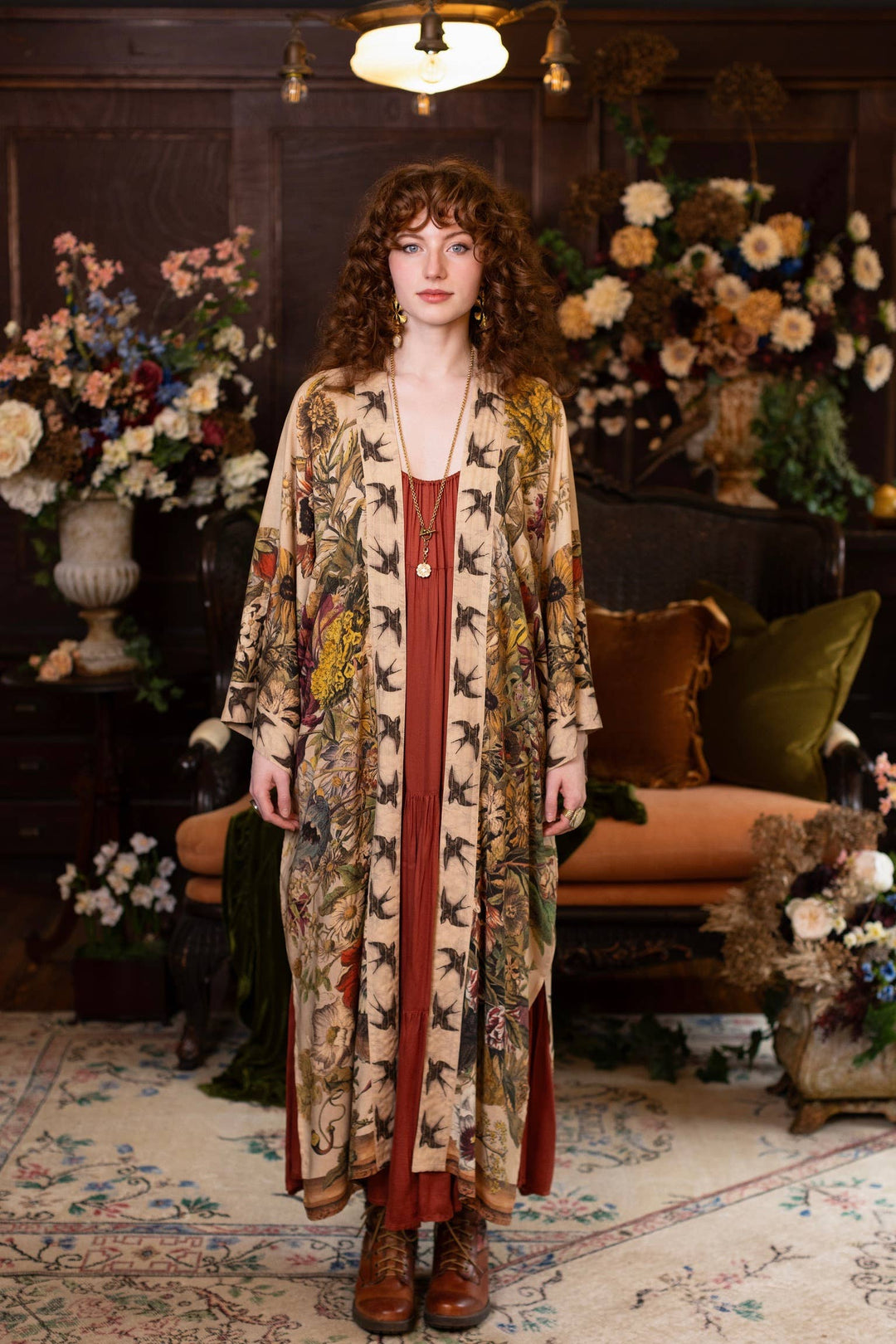 Golden Hour Opera Duster Kimono Robe w/  Floral Print