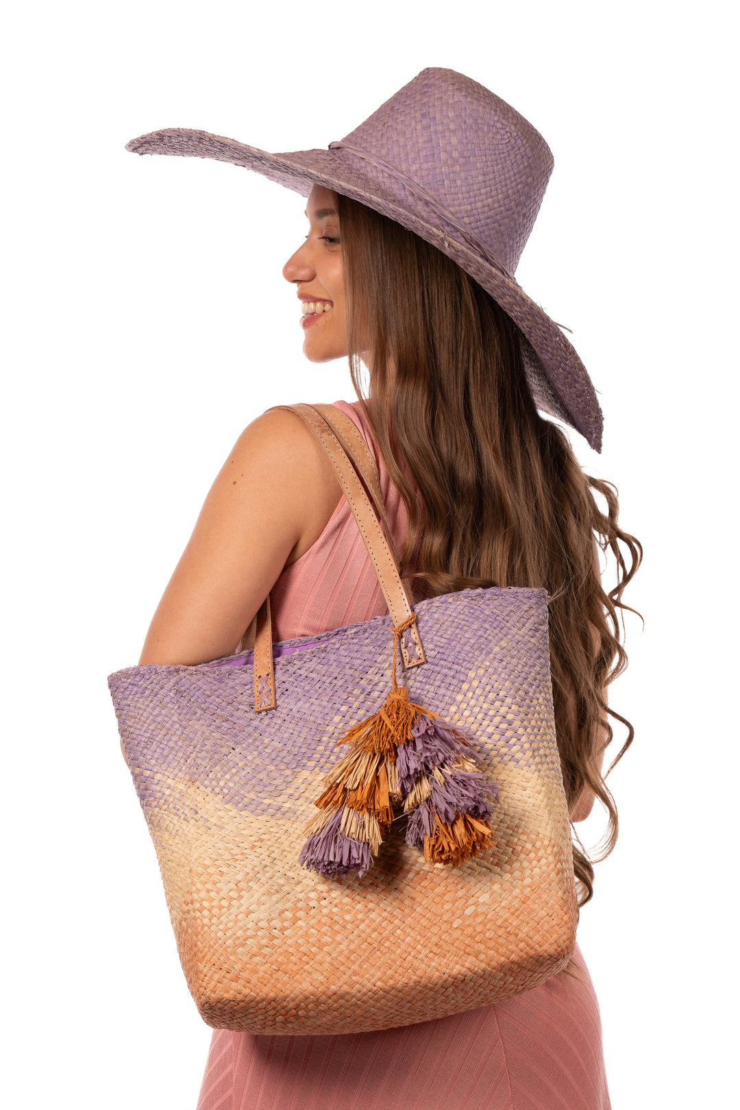 Holden Ombre Straw Handbag with Tassel Charm Embellishment