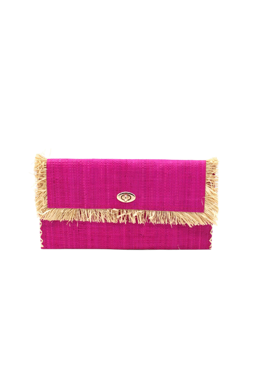 Sophie Raffia Straw Envelope Clutch Purse with Raw Fringe