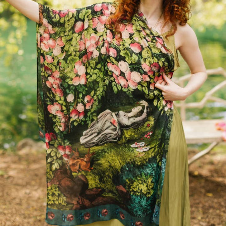 The Daydreamer Scarf with Sleeping Beauty, Roses & Rabbits