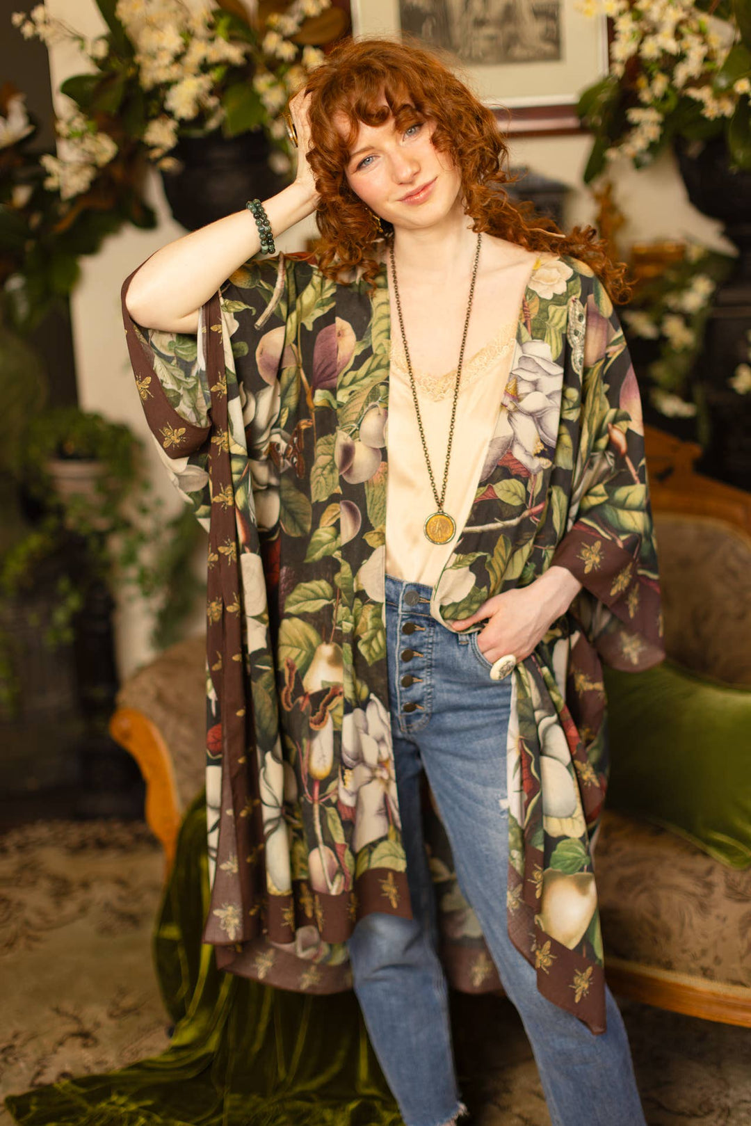 Fleur De Lune Goddess Starduster Kimono w/ Florals & Bees - Canada
