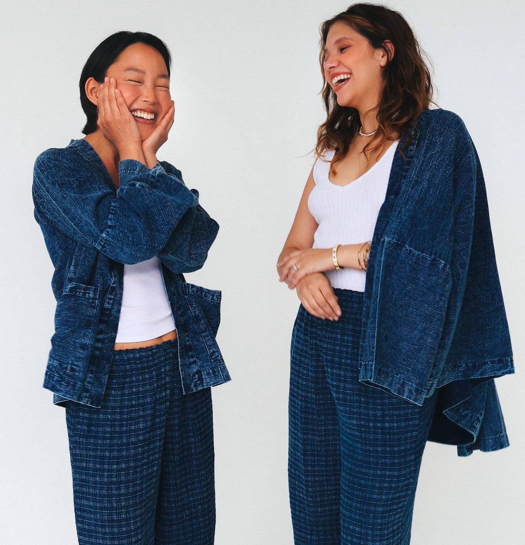 Indigo Kimono Women Jacket Cotton Open Front Jean Coat