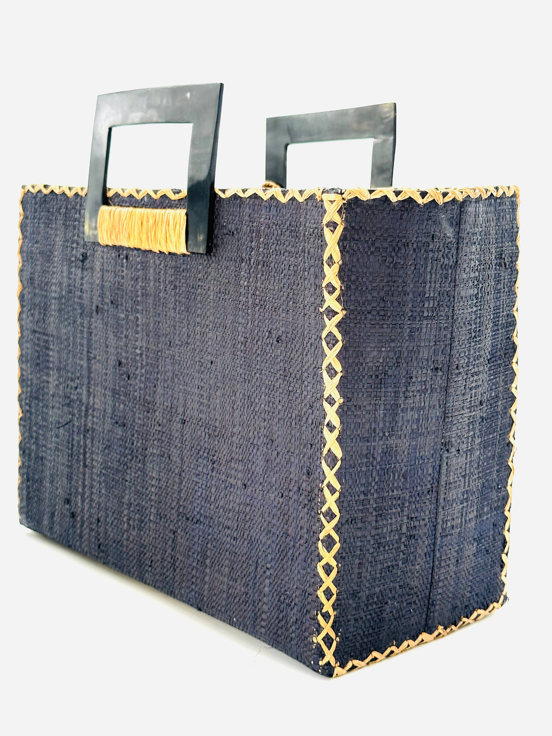 Stevie Square Straw Handbag with Horn Handles