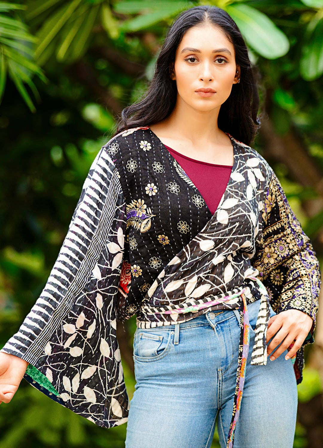 Reversible Black Kantha Butterfly Top