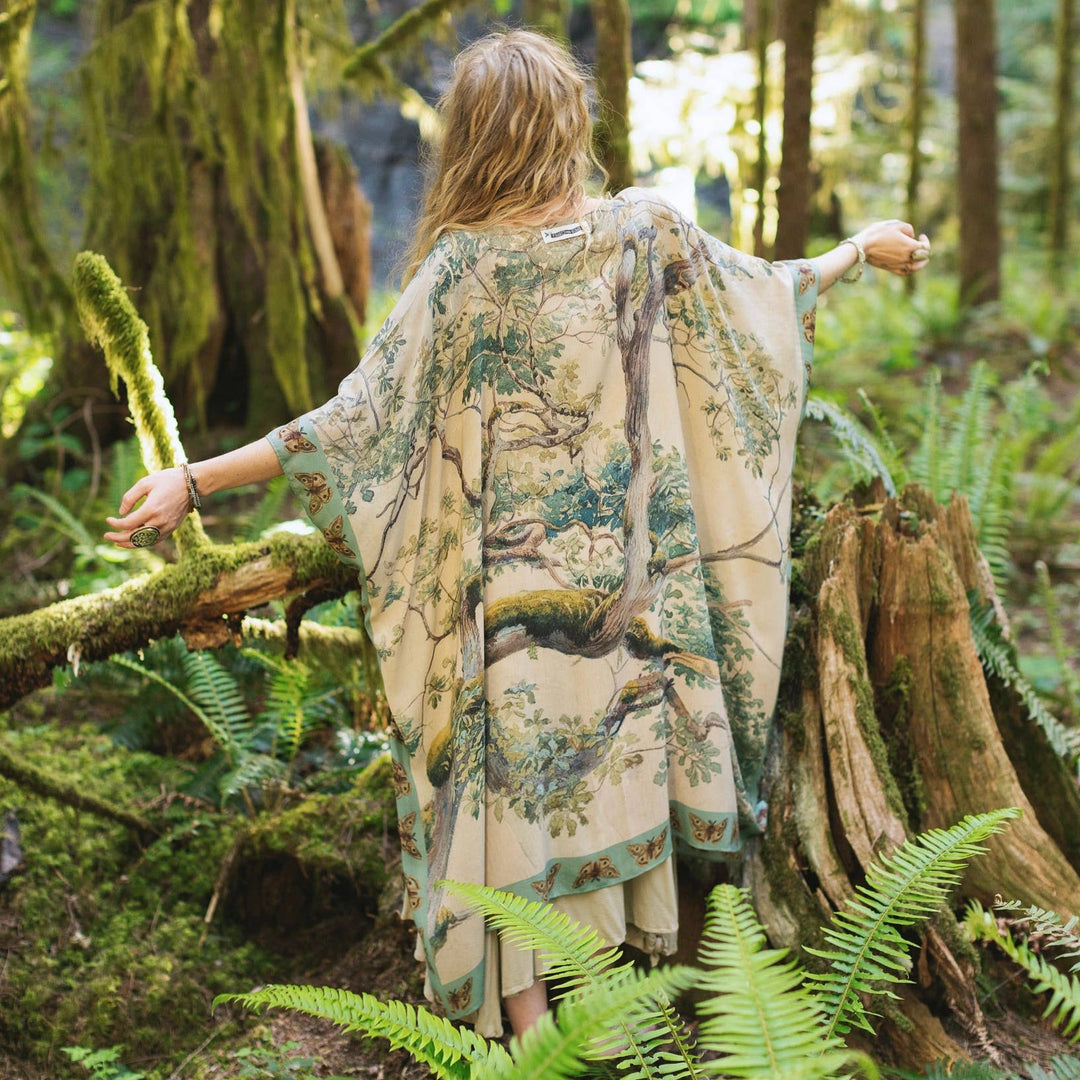 Earth and Sky Bohemian Bamboo Kimono with Tree Print