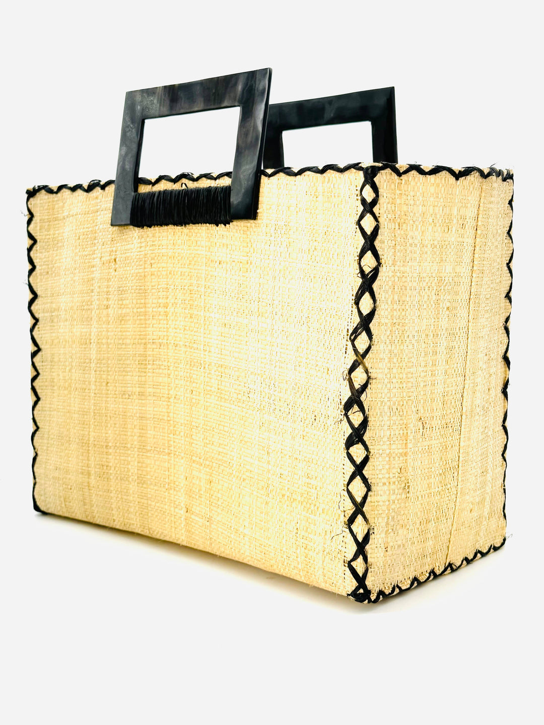 Stevie Square Straw Handbag with Horn Handles