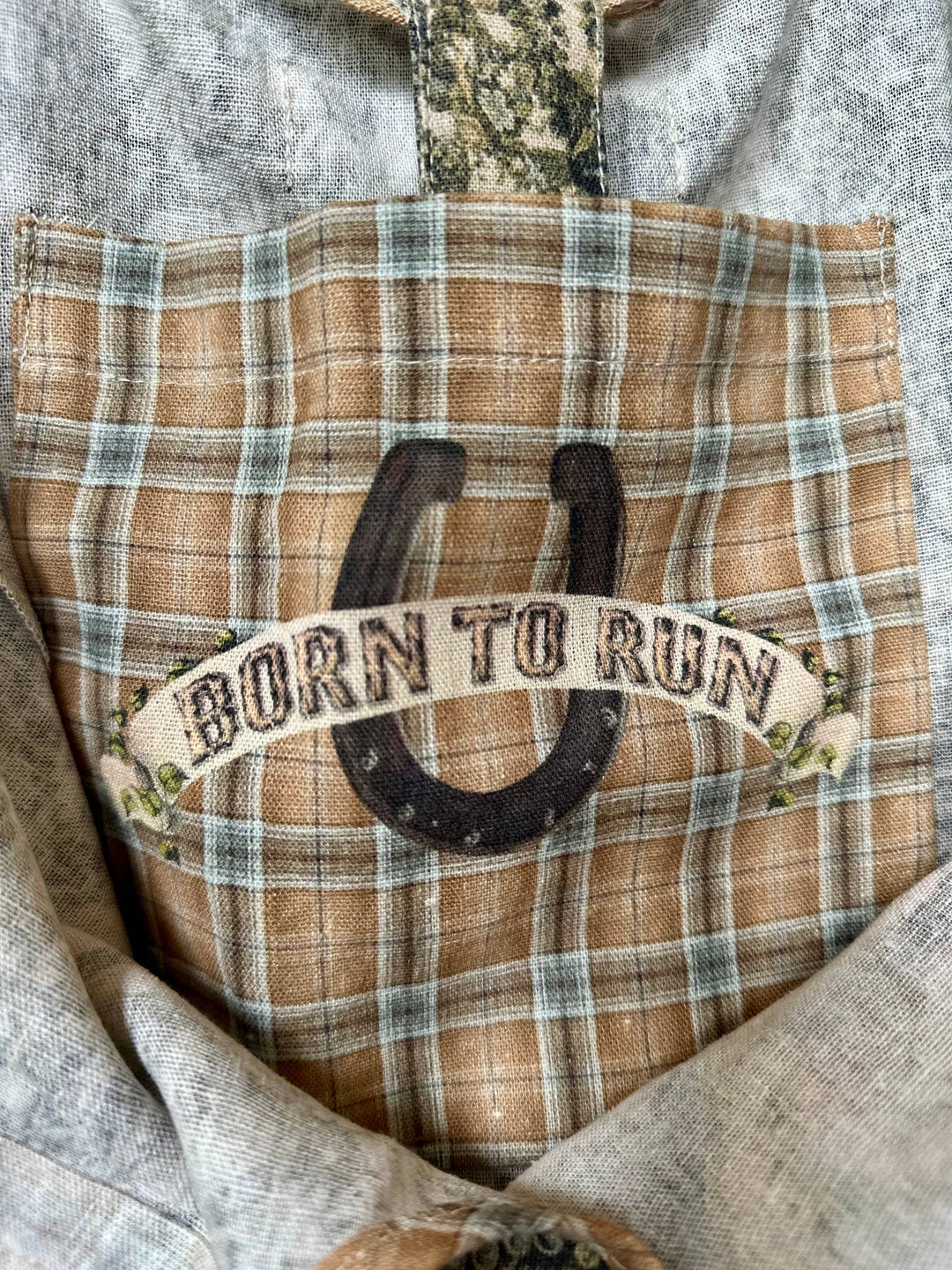 Born To Run Boho Linen Tote Bag w/ Wild Horse & Floral Print