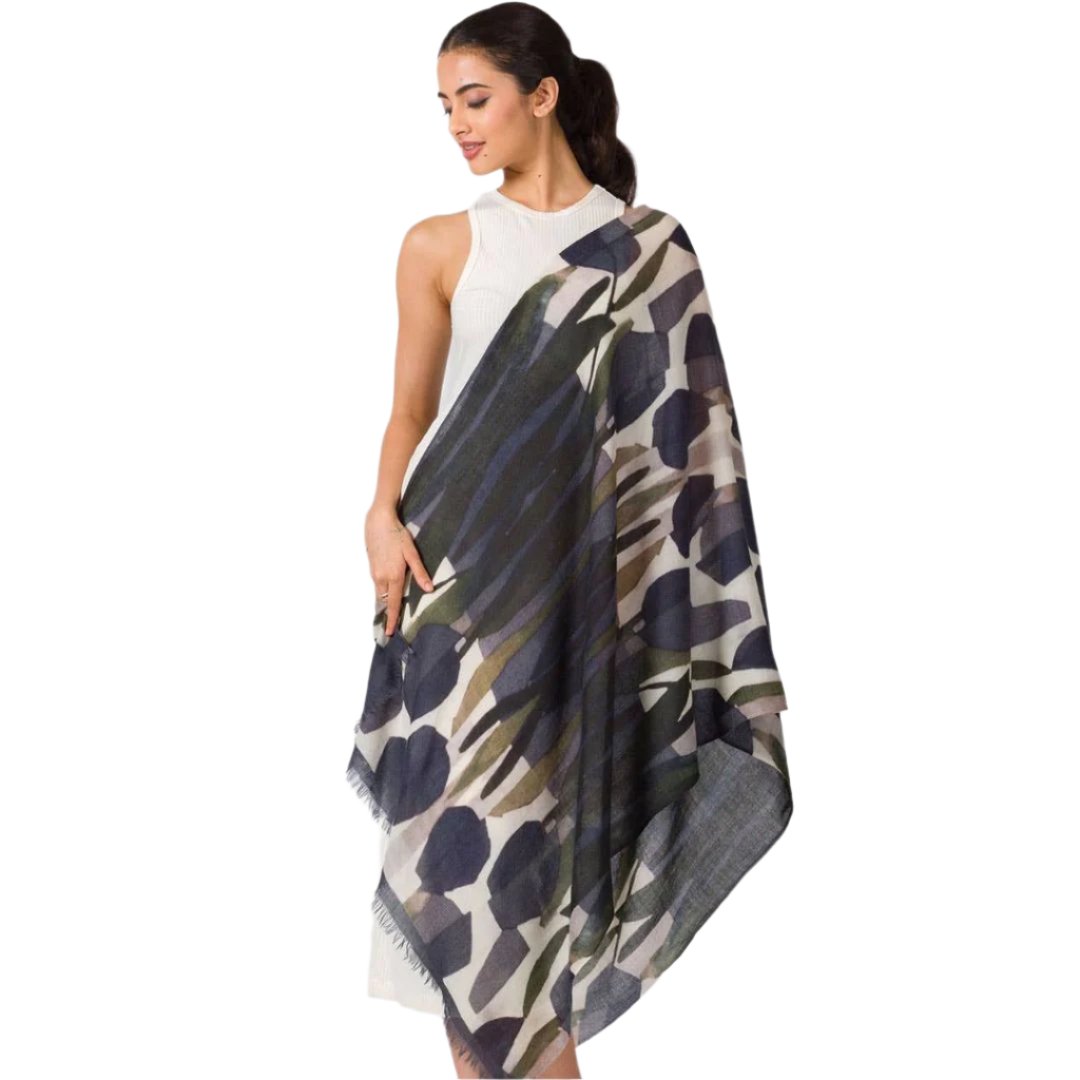 Navita Fine Wool Shawl, Black & Silver - India