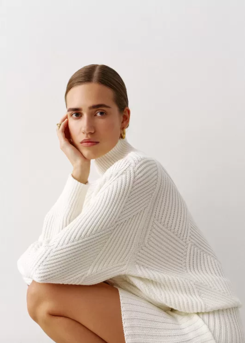 High Neck Knitted Sweater With Geometric Print