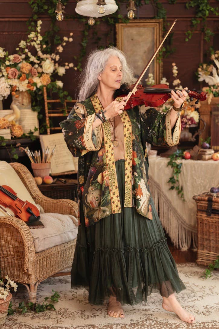 Labour of Love Matineé (mid length) Duster w/ Florals & Violin