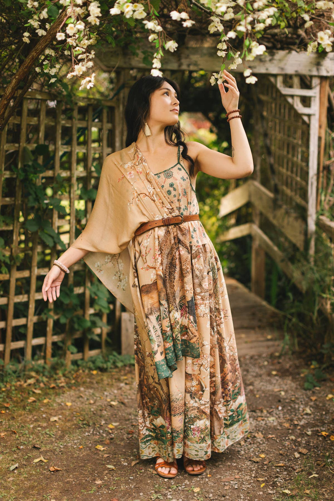 Fable Bohemian Floral Scarf with Deer & Moon Print