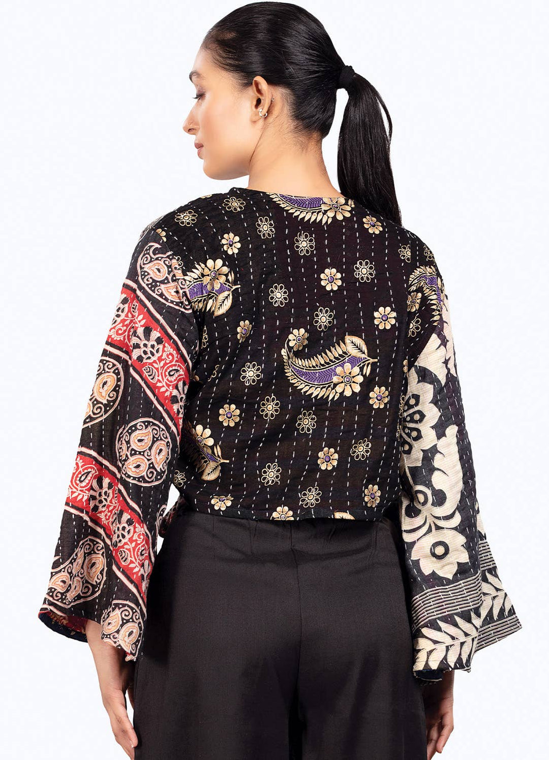 Reversible Black Kantha Butterfly Top