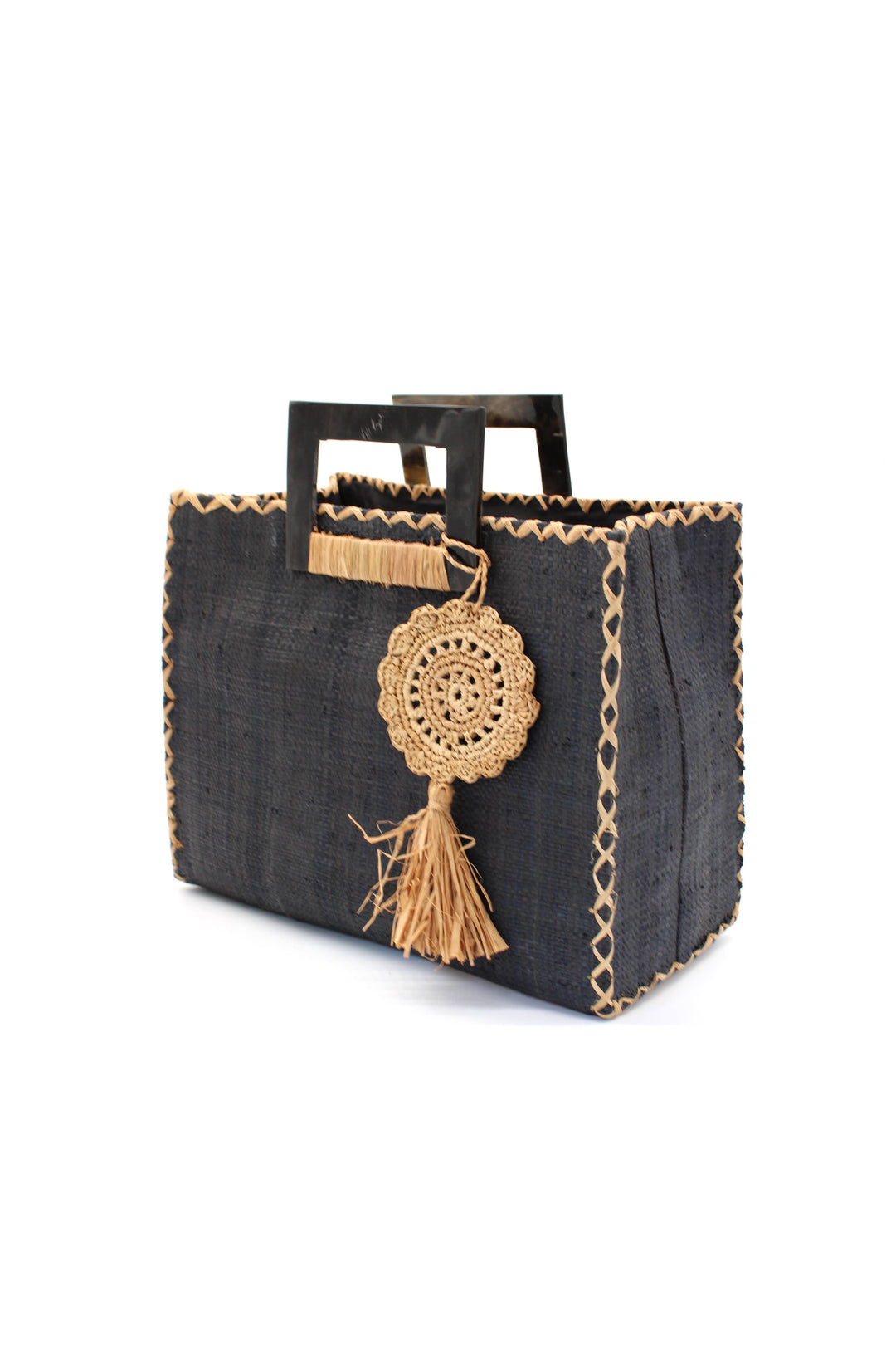 Stevie Square Straw Handbag with Horn Handles