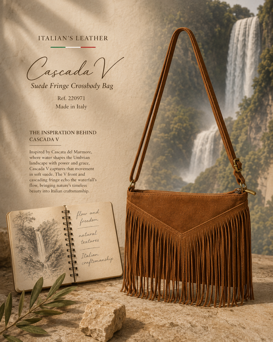 CASCADA V - Suede leather bag