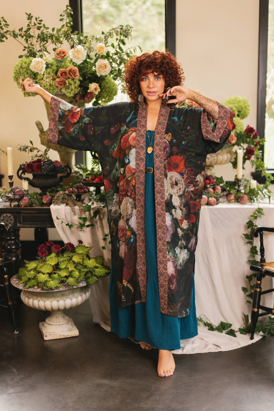 Flight of Fancy Opera Duster Kimono Robe Hummingbird Print - Canada