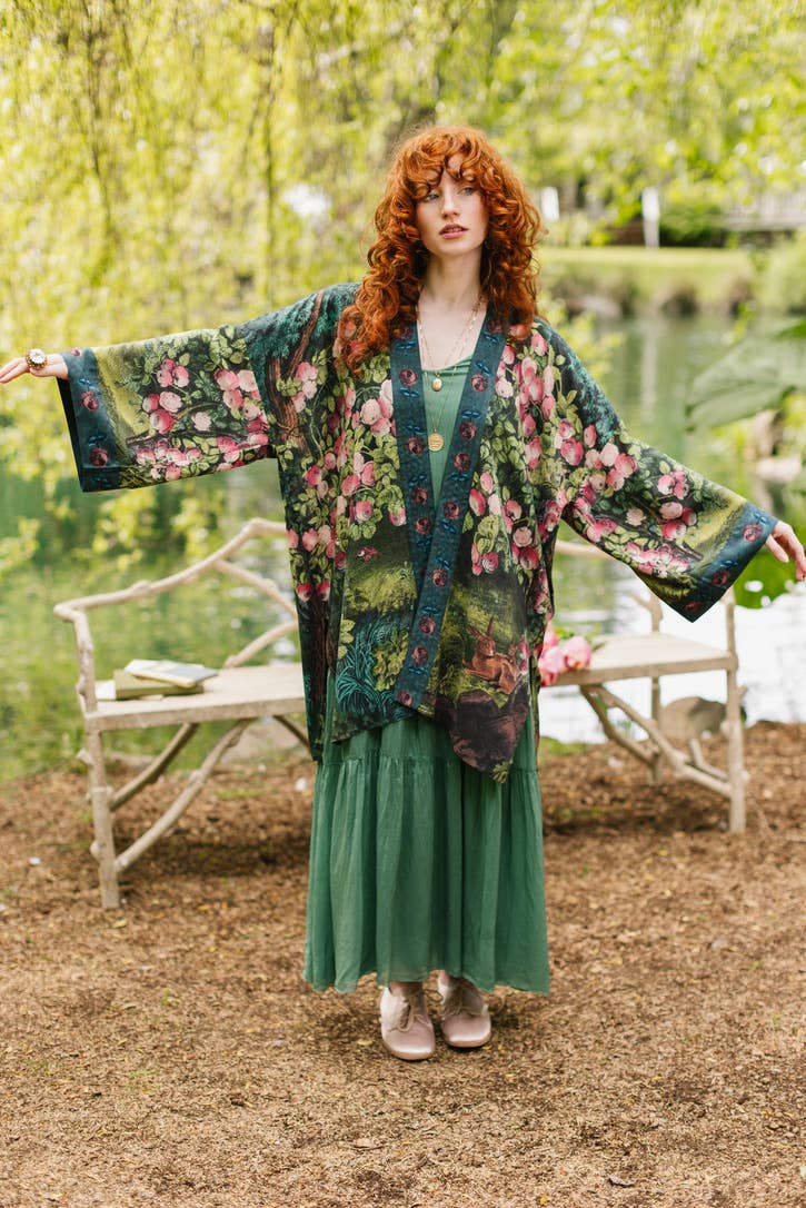 The Daydreamer Matinée Duster Kimono w/ Roses & Rabbits