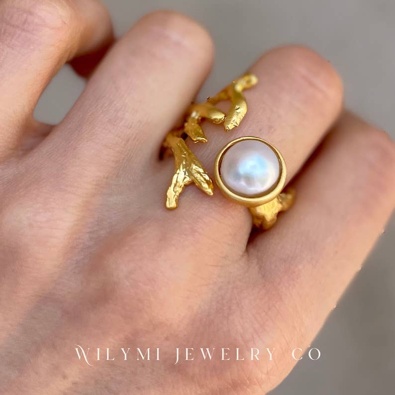 White Pearl Branch Gold Ring | 10x10mm | 24k Gold Filled