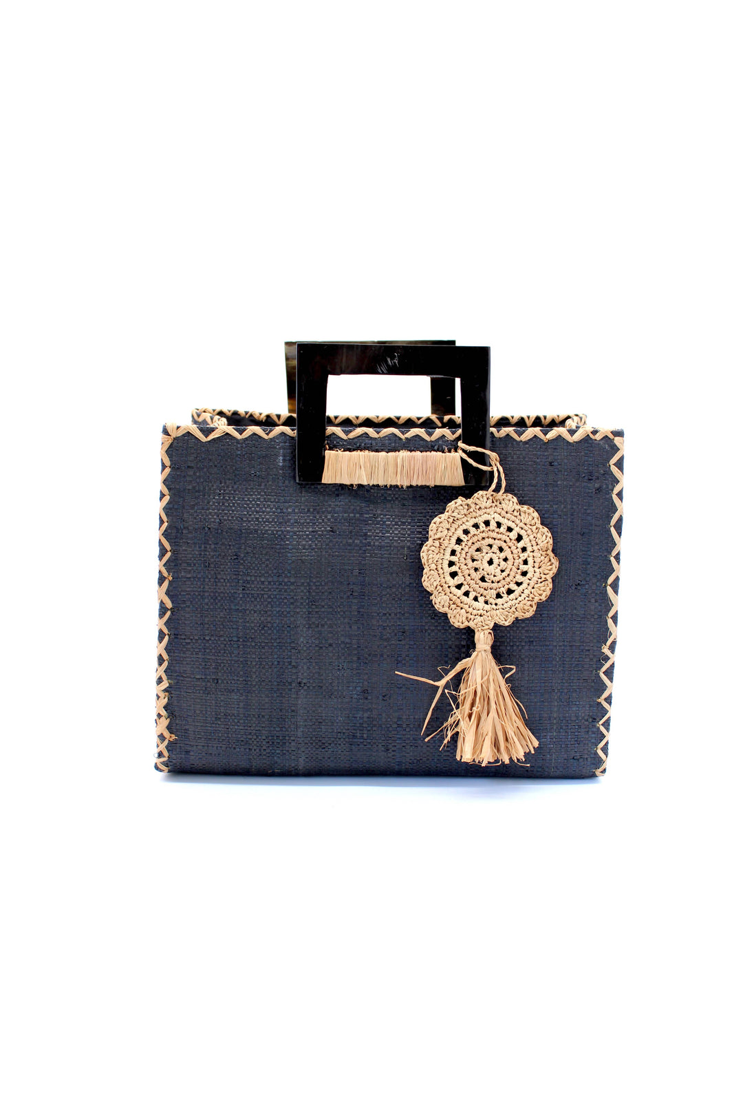 Stevie Square Straw Handbag with Horn Handles