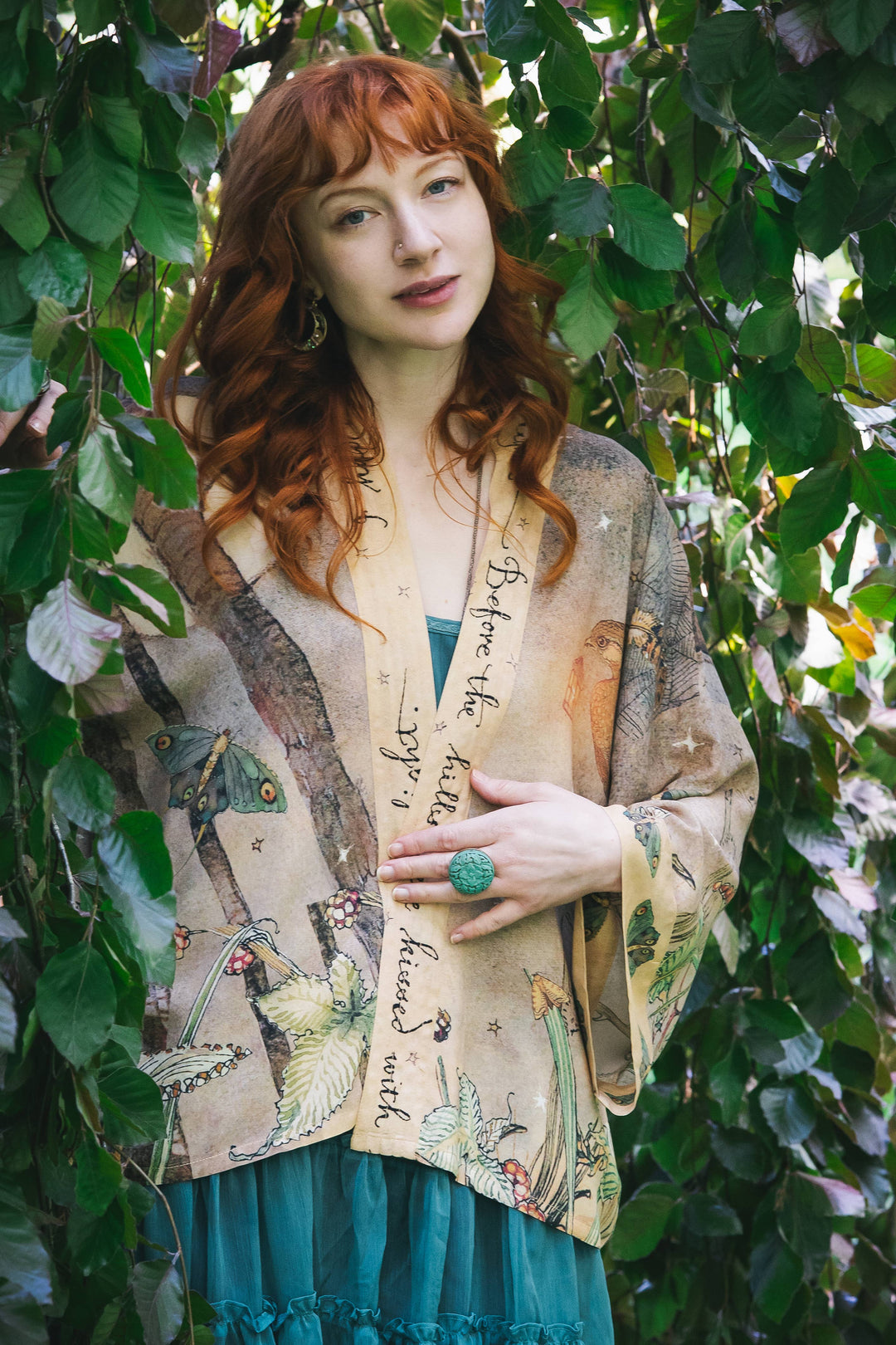 Lovelight Pixie Cropped Kimono w/ Woodland Swallow & Stars - Canada