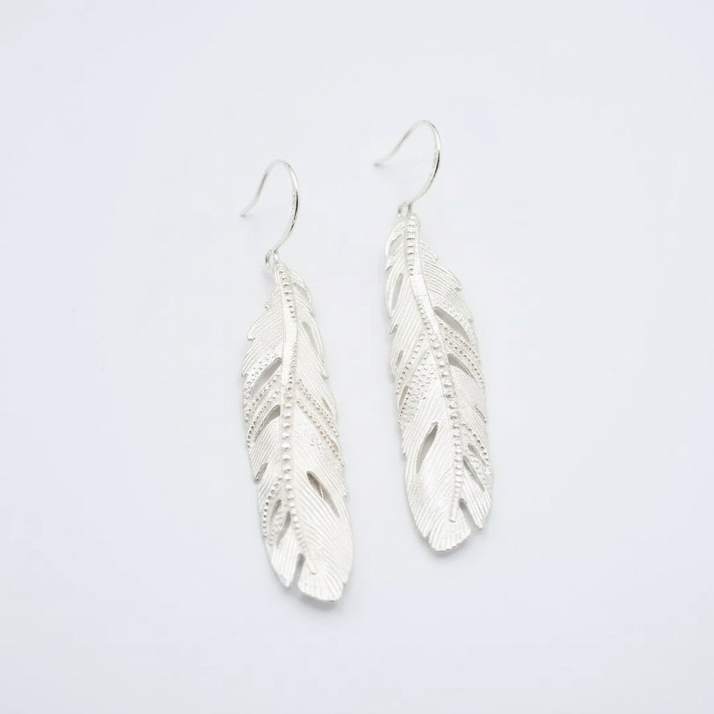 Sterling Silver Plated Feather Drop Earring - India