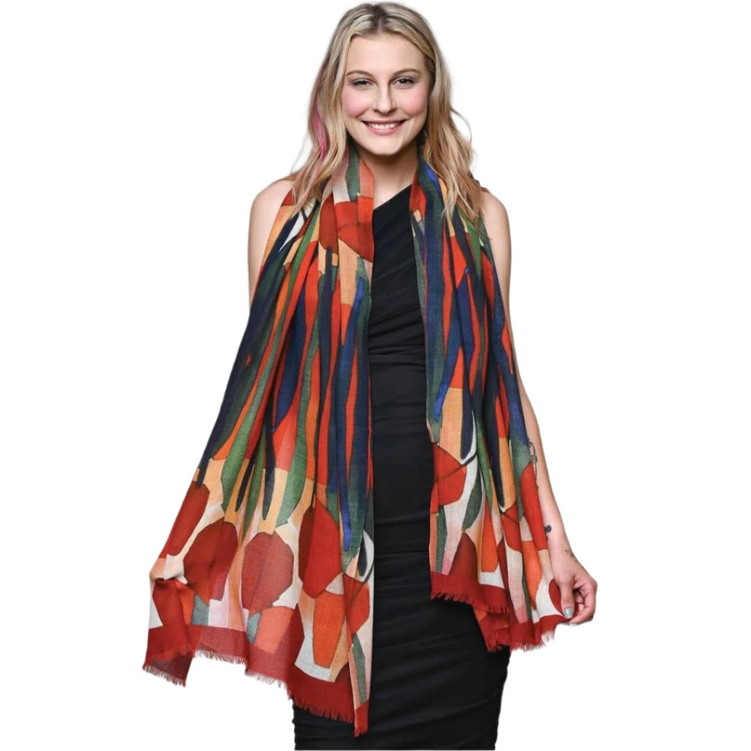 Navita Fine Wool Shawl, Burgundy & Green - India