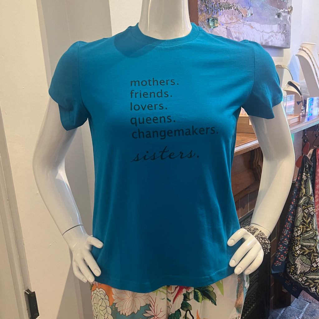 "Mothers. Friends. Lovers..." Oversized Teal Cropped T-Shir t- India
