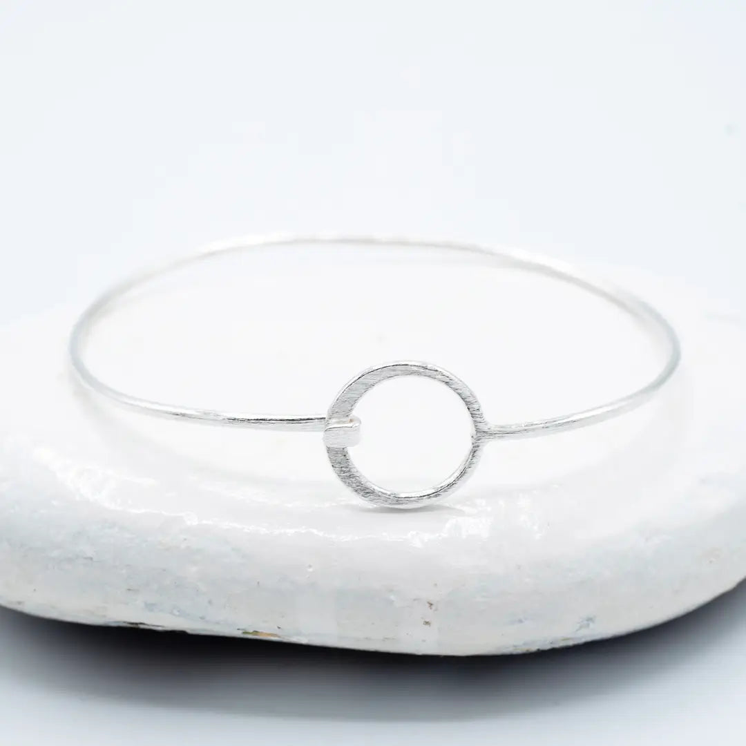 Sterling Silver Plated Brushed Circle Bracelet - Indiaf