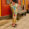 sohza sister dragonfly joggers. Flowy pants with a cinched ankle, colorful pattern and elastic waist.