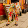 sohza sister dragonfly joggers. Flowy pants with a cinched ankle, colorful pattern and elastic waist.