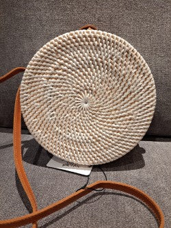 Round Ata Rattan Bag, White - Bali
