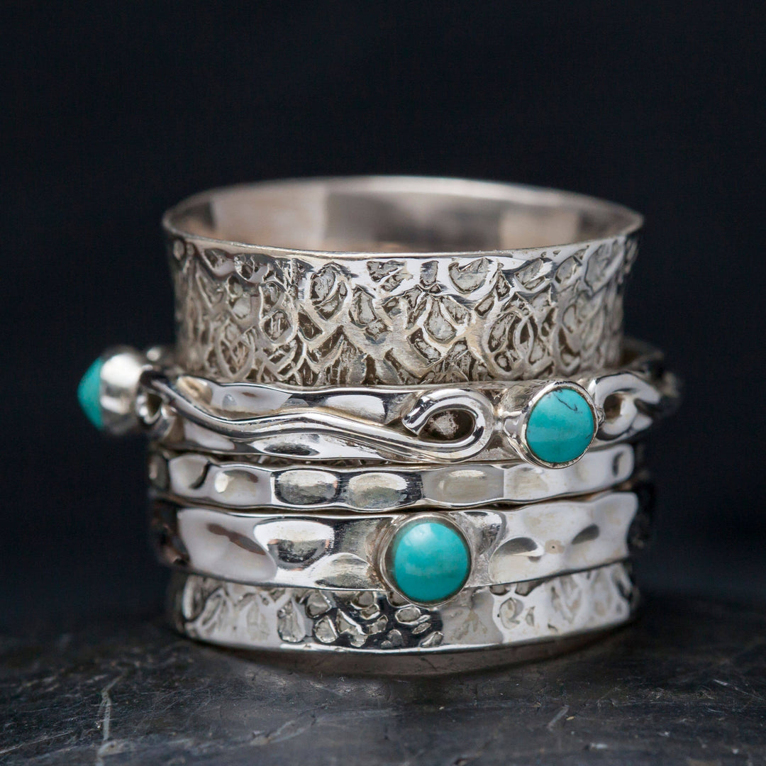 Silver Chunky Turquoise Spinner Ring - Rajasthan, India