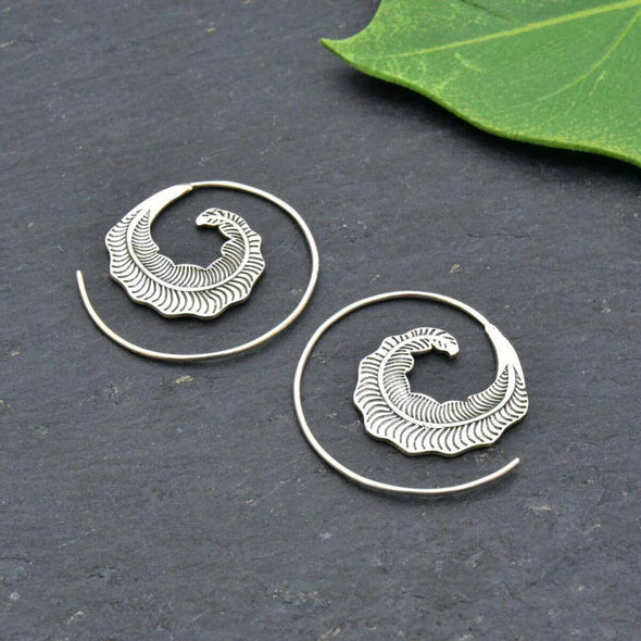 Sterling Silver Feathered Spiral Earring - India