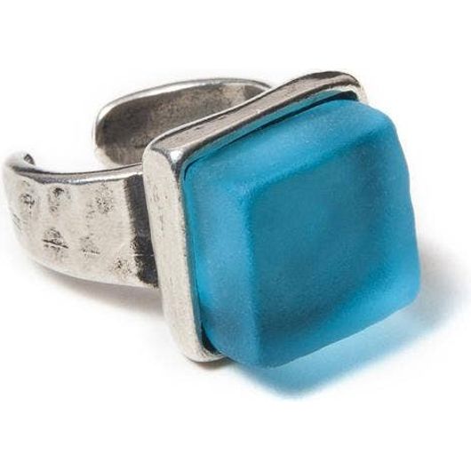 Cube Ring, Silver & Aqua - USA