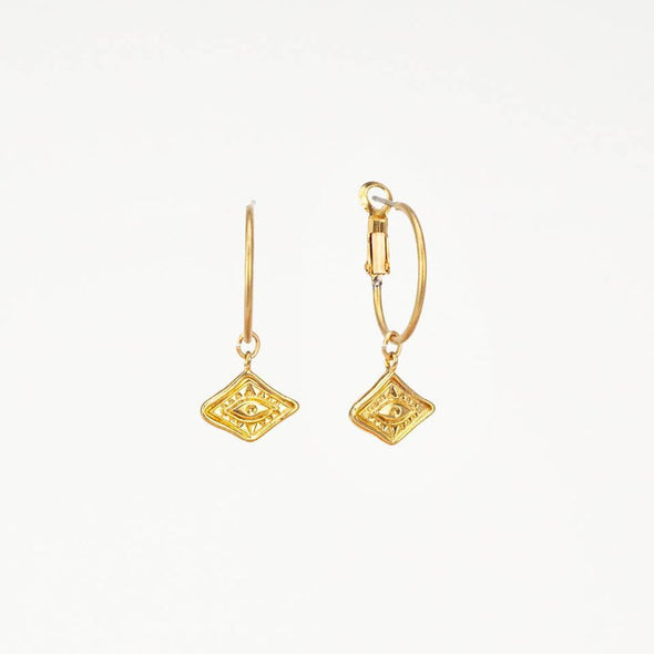Evil Eye Charm Hoop Earrings - Guatemala