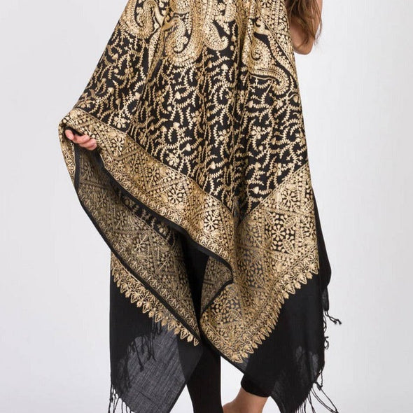 Sanika Embroidered Shawls - Black and Gold